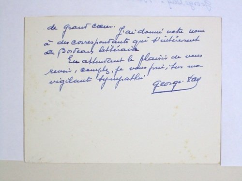 Lettre autographe signée de l'écrivain George-Day