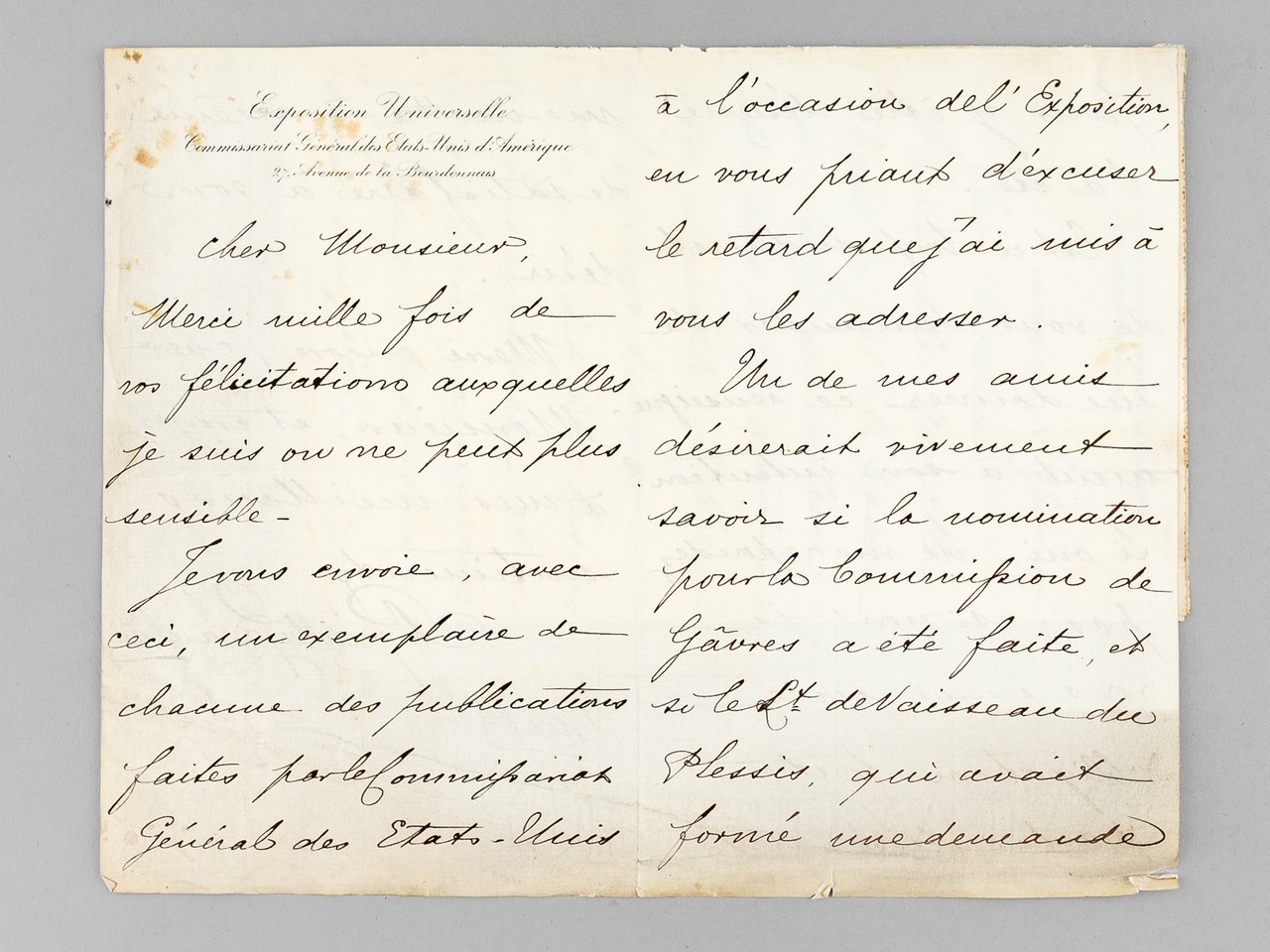 2 lettres autographes signées à en-tête du Commissariat Général des … | Immagine principale
