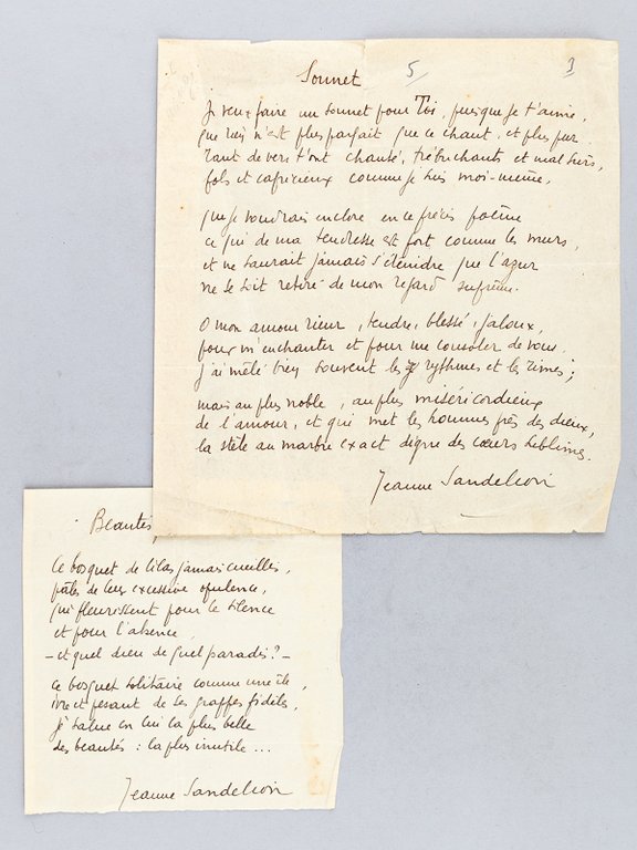 2 Poèmes manuscrits : Sonnets / Beautés perdues : "Je …
