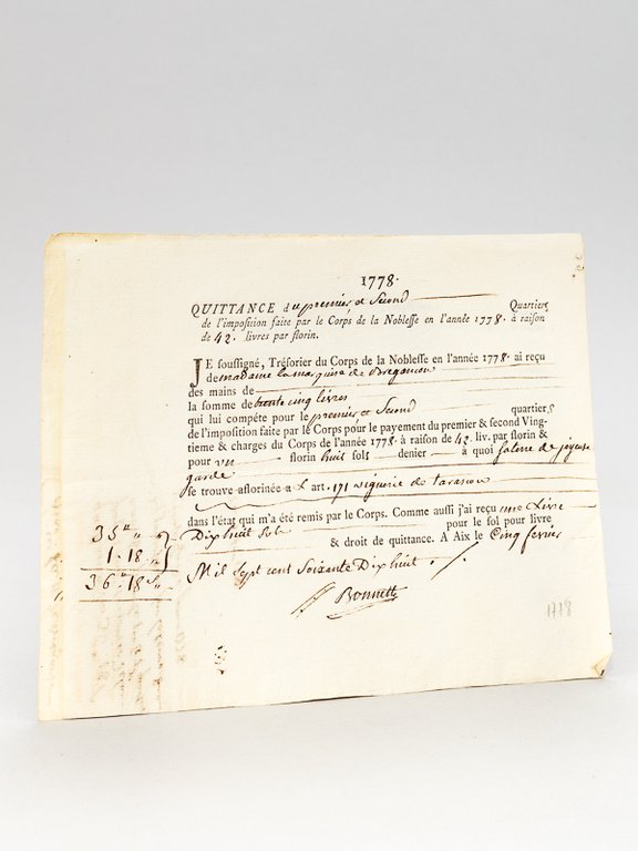 [ 2 Quittances accordées par le Trésorier du Corps de …