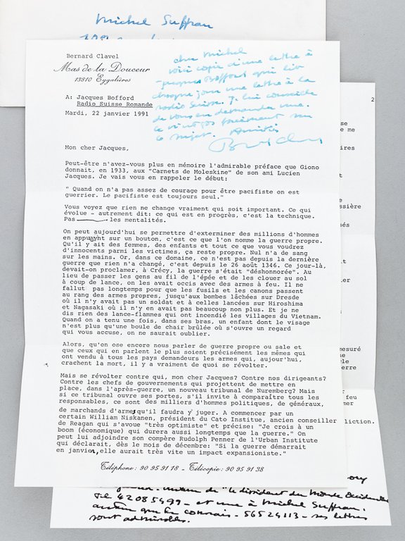 2 très belles lettres de Bernard Clavel évoquant la guerre …
