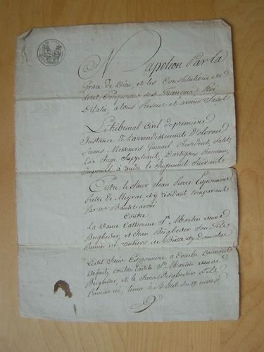 Copie d'un Jugement rendu vers 1811 par le Tribunal Civil …
