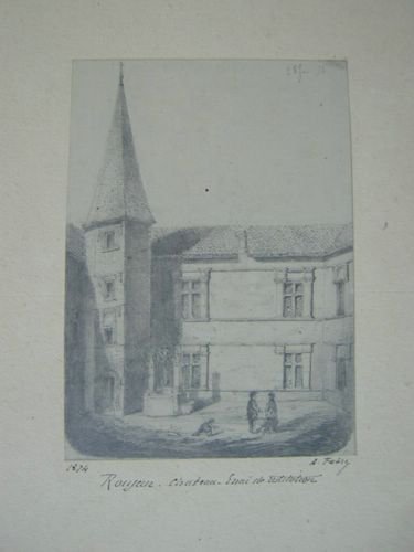 Château de Roujan. Essai de restitution. Dessin original d'Albert Fabre, …