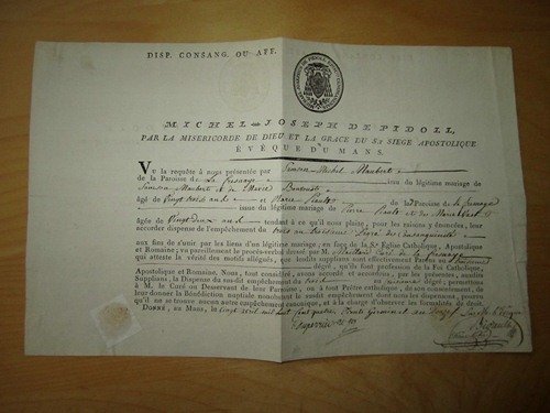 Dispense d'empêchement à mariage du trois au troisième degré de …