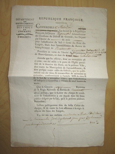 Adjudication du bail-à-ferme des Biens des Emigrés : vente aux …