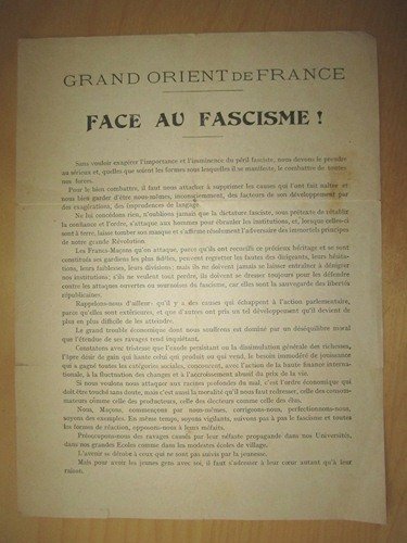 Grand Orient de France. Face au Fascisme !