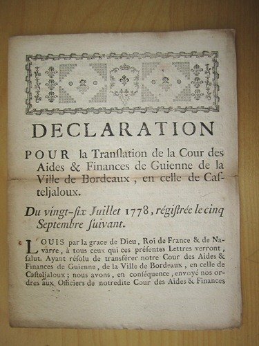 Déclaration pour la Translation de la Cour des Aides & …