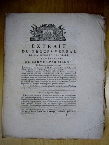 Extrait du Procès-Verbal de l'Assemblée Générale des Représentans de l'Armée …