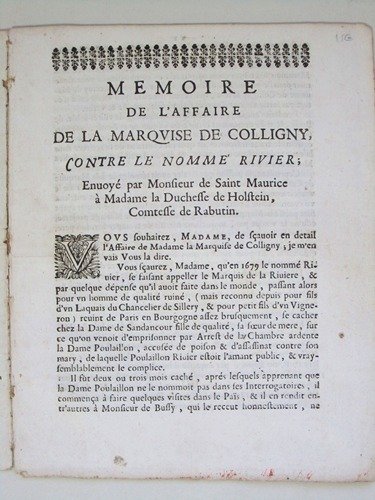 Mémoire de l'Affaire de la Marquise de Colligny, contre le … | Immagine principale