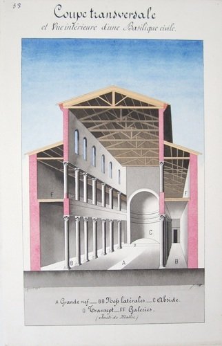 Coupe transversale et Vue intérieure d'une Basilique civile [ Belle …