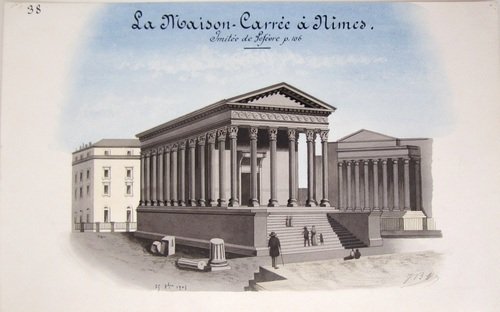La Maison Carrée à Nîmes [ Beau lavis original ] …