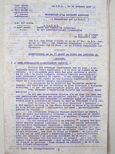 Au Q.G.A. le 14 octobre 1915. Traduction d'un document allemand …