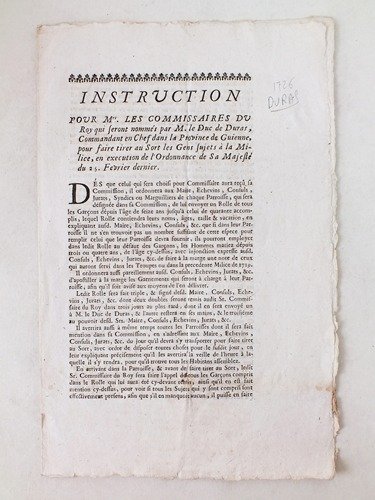 Instruction pour Mrs. les Commissaires du Roy qui seront nommés …