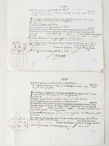 [ 2 Quittances accordées par le Trésorier du Corps de … | Immagine Gallery 1