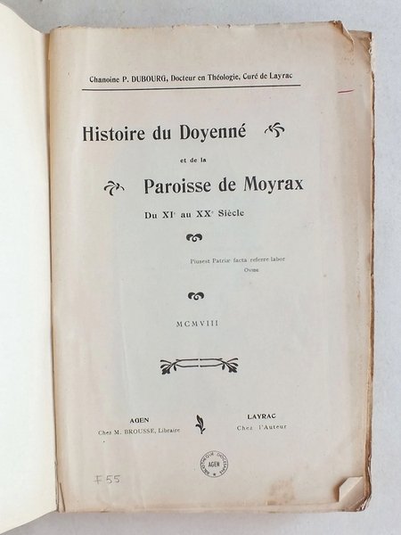 Histoire du Doyenné et de la Paroisse de Moyrax du …