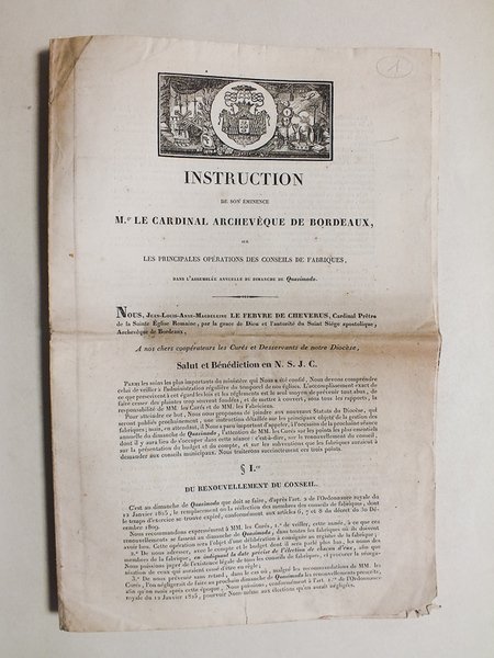 Instruction de son Eminence Mgr le Cardinal Archevêque de Bordeaux …