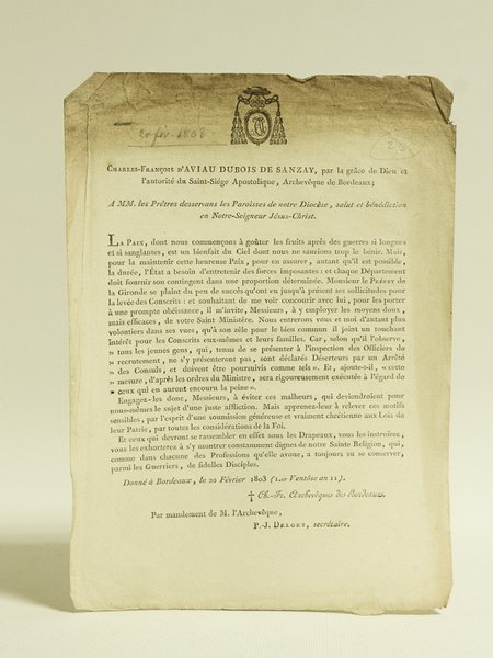 Charles-François d'Aviau Dubois de Sanzay, par la grâce de Dieu … | Immagine principale