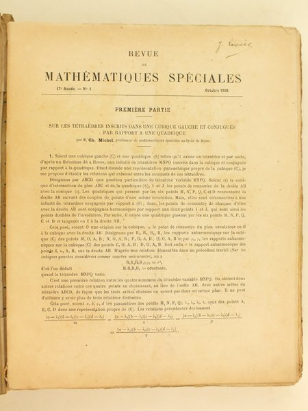 Revue de Mathématiques Spéciales Tome Neuvième Années 1906-1907 & 1907-1908 … | Immagine principale