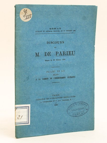 Discours de M. de Parieu. Séance du 26 février 1880. …