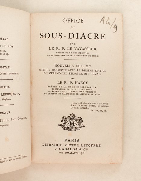 Office du Sous-Diacre par le R.P. Vavasseur. Nouvelle édition mise …