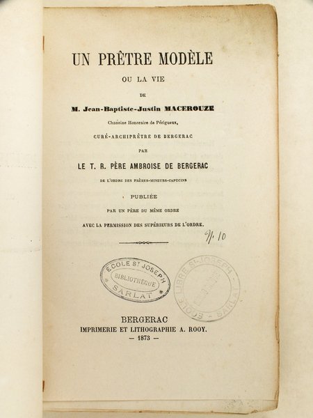 Un Prêtre modèle ou La Vie de M. Jean-Baptiste-Justin Macerouze, … | Immagine principale
