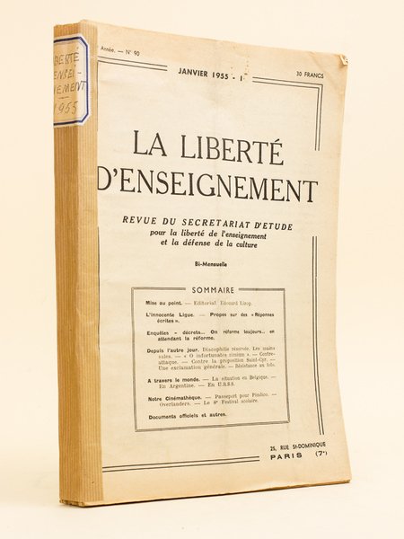 La Liberté d'Enseignement. Revue du Secrétariat d'Etude pour la liberté … | Immagine principale
