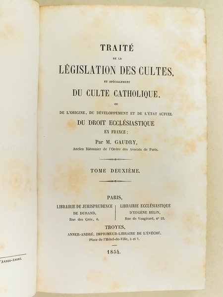 Traité de la Législation des Cultes et spécialement du Culte … | Immagine principale