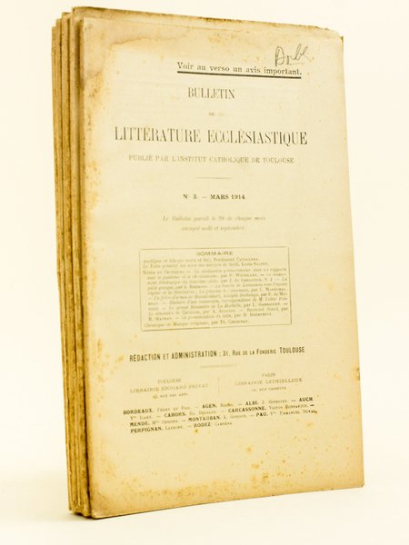 Bulletin de Littérature Ecclésiastique publié par l'Institut Catholique de Toulouse …