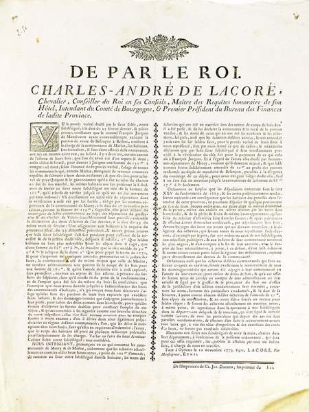 [ Ordonnance faite à Oyrières le 10 novembre 1773, concernant …