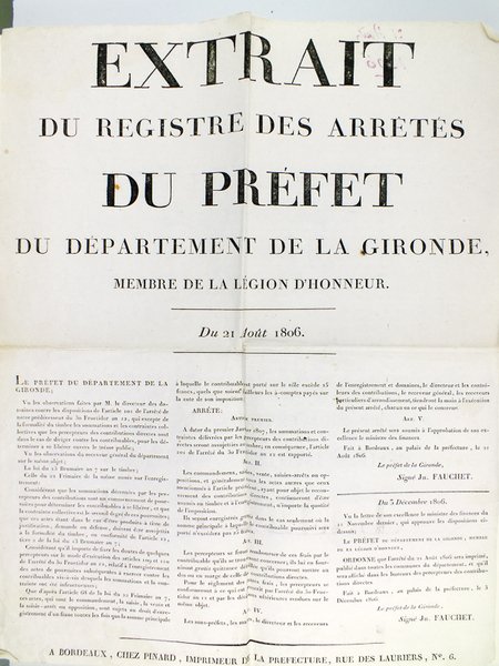 Extrait du Registre des Arrêtés du Préfet du Département de …