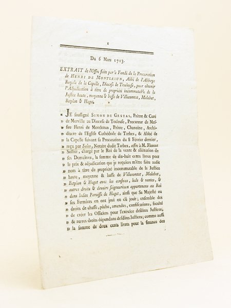 Du 6 Mars 1713. Extrait de l'Offre faite par le …