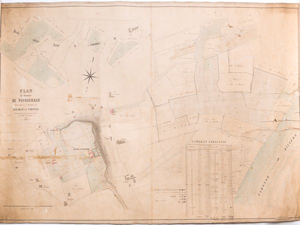 Plan manuscrit colorié du Domaine de Puygueraud situé dans les …