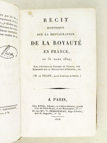 Récit Historique sur la Restauration de la Royauté en France, …