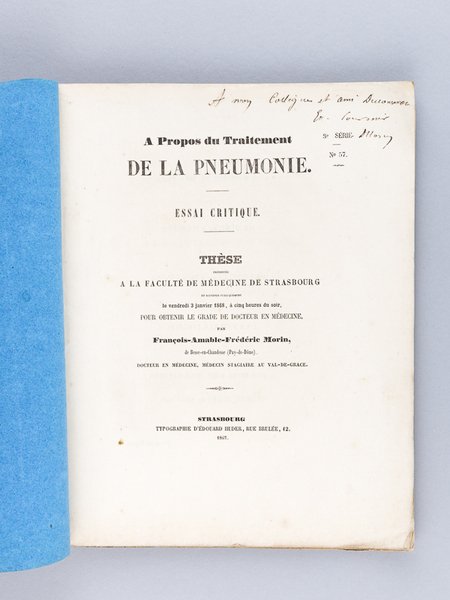 A propos du Traitement de la Pneumonie. Essai critique. Thèse …