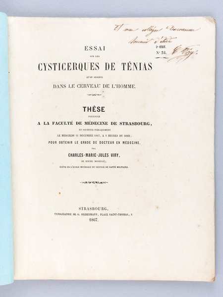 Essai sur les Cysticerques de Ténias qu'on observe dans le …