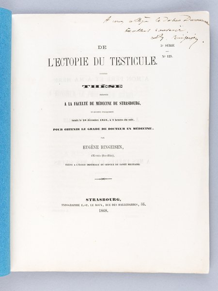 De l'Ectopie du Testicule. Thèse présentée à la Faculté de …