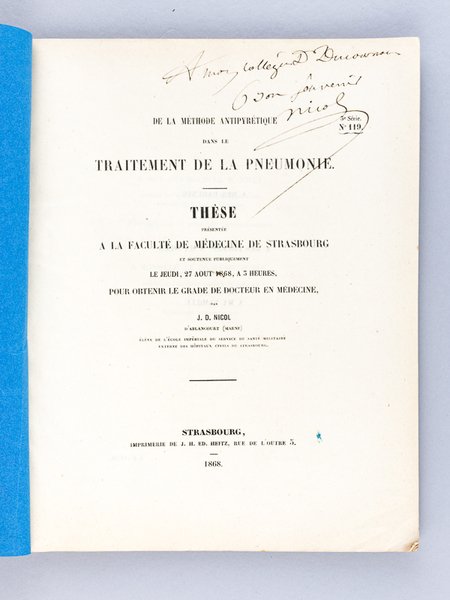 De la Méthode antipyrétique dans le Traitement de la Pneumonie. …