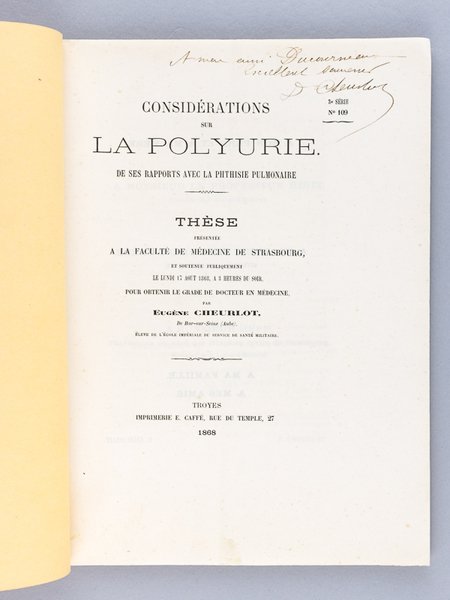 Considérations sur la Polyurie de ses Rapports avec la Phthisie …