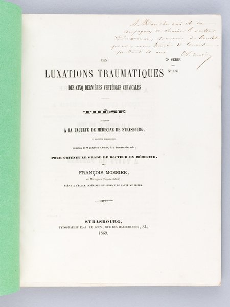 Des Luxations traumatiques des cinq dernières vertèbres cervicales. Thèse présentée …