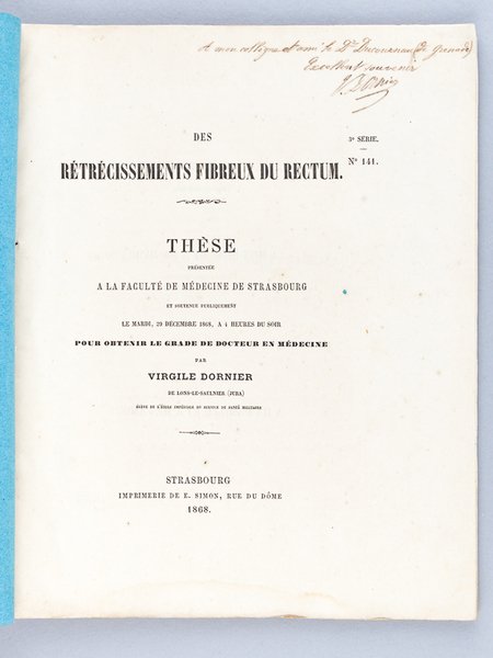 Des rétrécissements fibreux du rectum. Thèse présentée à la Faculté …