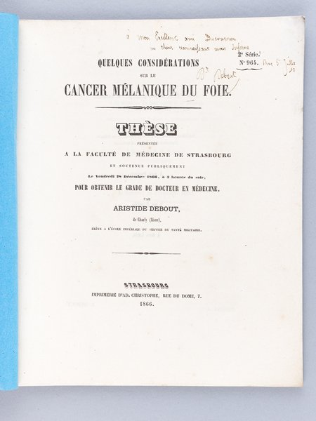 Quelques considérations sur le cancer mélanique du Foie. Thèse présentée …