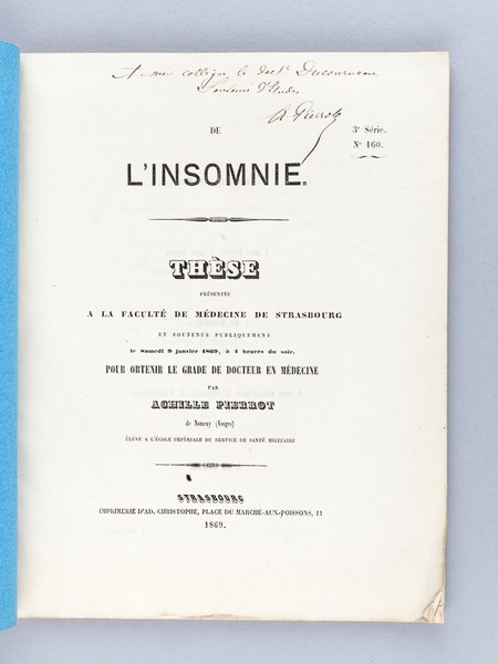 De l'Insomnie. Thèse présentée à la Faculté de Médecine de …