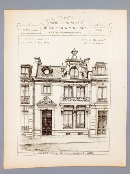 Monographies de Bâtiments Modernes - Hôtel à Asnières (Seine), rue …