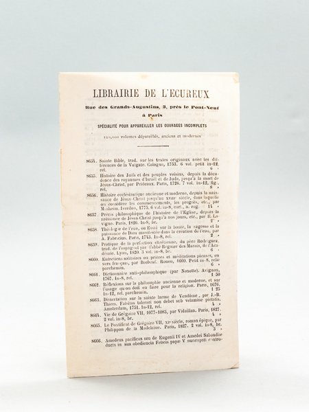 Librairie de l'Ecureux. Rue des Grands Augustins, 3, Près le …