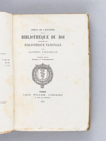 Précis de l'Histoire de la Bibliothèque du Roi aujourd'hui Bibliothèque …