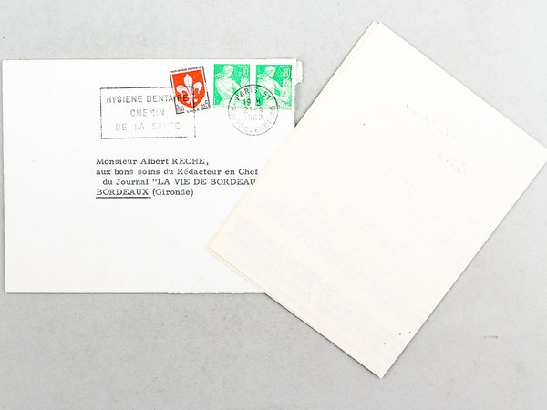Lettre signée de Maurice Rheims au journaliste Albert Rèche, date … | Immagine Gallery 1