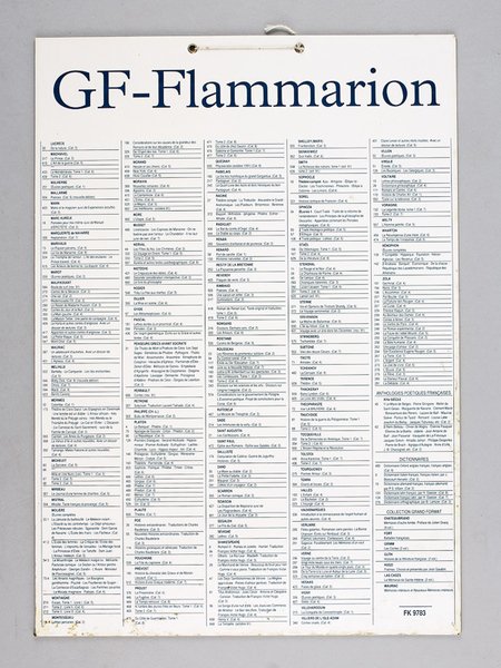 Catalogue de librairie de la collection GF-Flammarion [ vers 1989 ] "Les grandes oeuvres sont dans la GF-Flammarion"