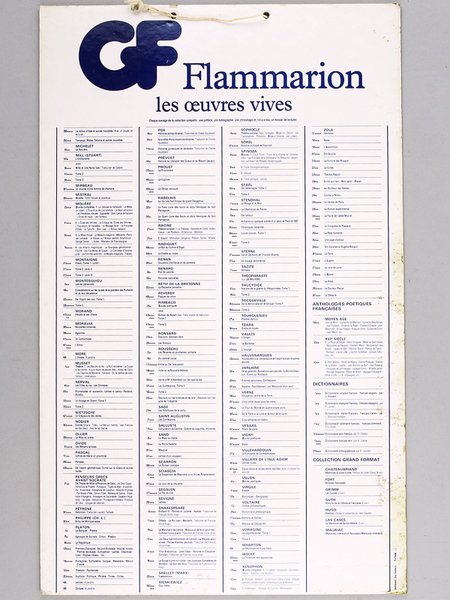 Catalogue de librairie de la collection GF-Flammarion [ vers 1988 ] "Les grandes oeuvres sont dans la GF-Flammarion"