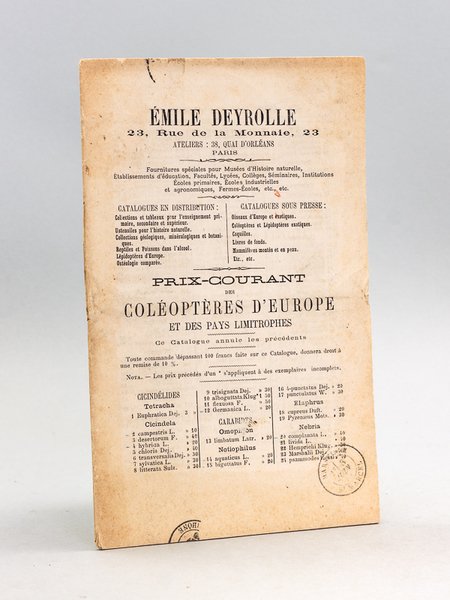 Prix-Courant des Coléoptères d'Europe et des Pays limitrophes [ Catalogue …