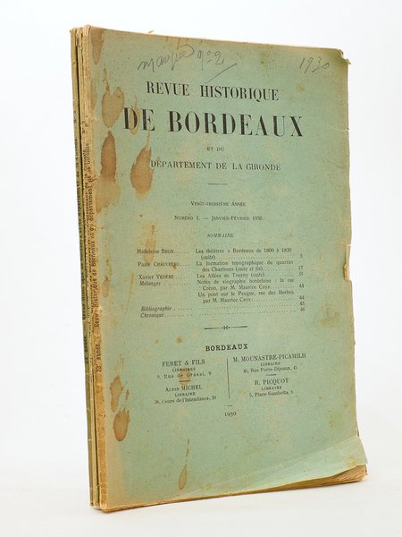 Revue historique de Bordeaux et du Département de la Gironde, …